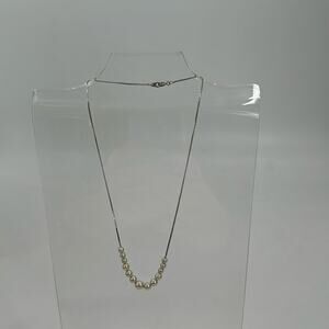 Vintage 90s silver chain faux pearl choker necklace